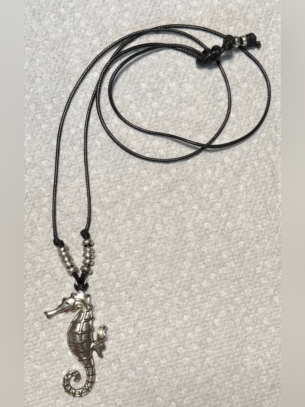 Women's Silver Seahorse Pendant Necklace with Black Cord